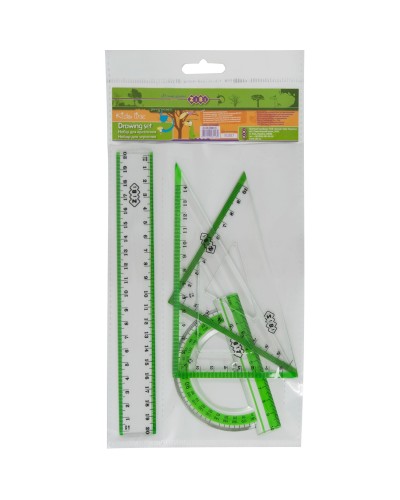Набір: лінійка 20 см, 2 трикутники, транспортир, з салатовою смужкою, ТМ ZiBi