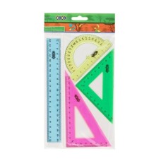 Набір: лінійка 20 см, 2 трикутники, транспортир, тоновані, в асортименті, ТМ ZiBi