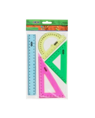 Набір: лінійка 20 см, 2 трикутники, транспортир, тоновані, в асортименті, ТМ ZiBi