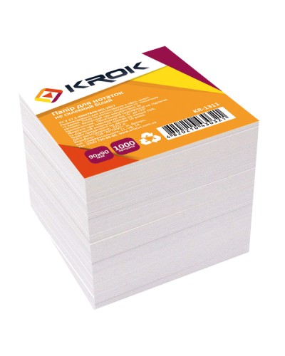 Блок паперу «Білий» не клеєний 90х90 мм 1000 аркушів, ТМ Krok