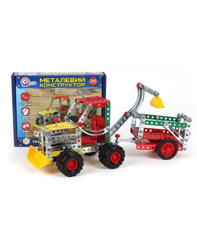 Конструктор металевий «Трактор з причепом» на 265 деталей, у коробці 19х19х3,5 см, ТМ Технок