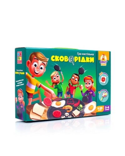Гра настільна на швидкість «Сковорідки» з 4 сковорідок, 30 карток та мішечка, у 28,5х6х18,5 см, ТМ Vlady Toys