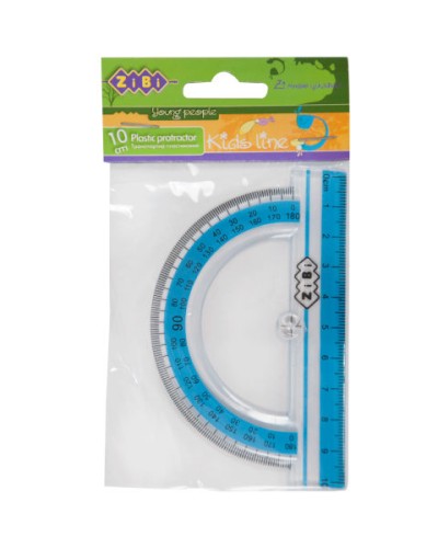 Транспортир 10 см 180° з блакитною смужкою, в блістері, ТМ ZiBi