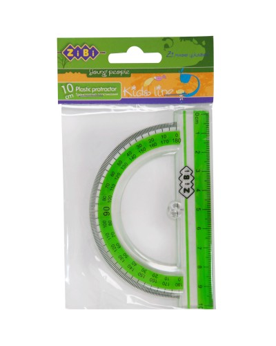 Транспортир 10 см 180° з салатовою смужкою, в блістері, ТМ ZiBi