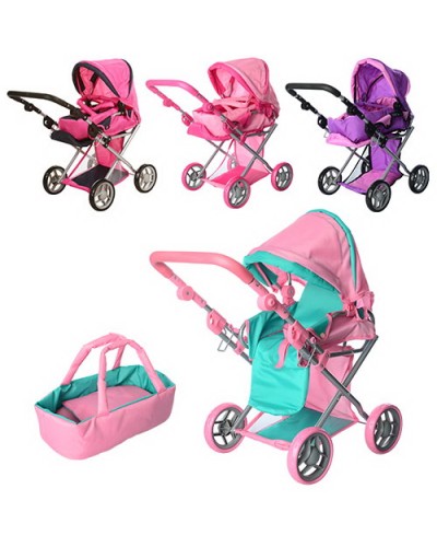 Візочок для ляльок «Демисезонний» металевий з регульованою ручкою та кошиком, в асортименті, у коробці 37х45х14 см