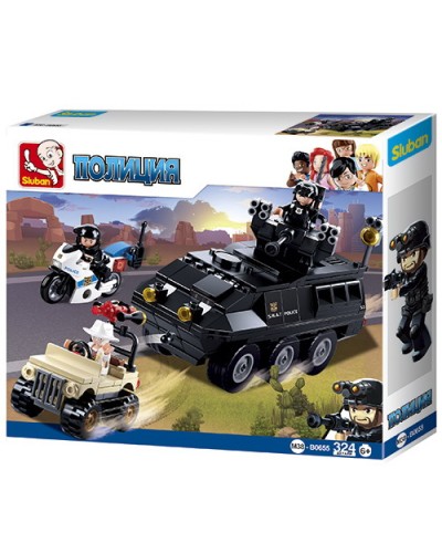 Конструктор «Поліція» на 324 деталі з транспортом та фігурками, у коробці 33х28,5х6,5 см, SLUBAN