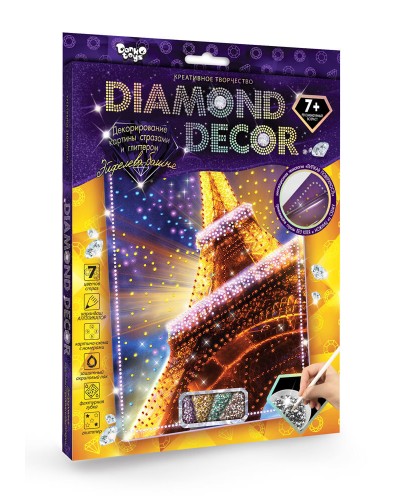 Набір для декорування картини стразами і глітером «Diamond Decor», в асортименті, у коробці 21,5х15 см, ТМ Данко Тойс