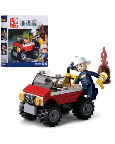 Конструктор «Пожежний джип» на 58 деталей з фігуркою, у коробці 14х14х4,5 см, SLUBAN