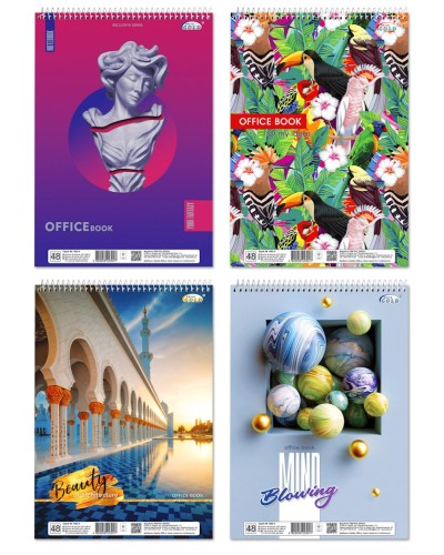 Канцелярська книга А4 на 48 аркушів у клітинку на спіралі зверху з картонною обкладинкою, ТМ Brisk