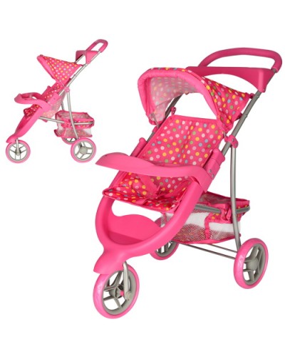 Коляска для ляльок «Прогулянкова» 59х32,5х59 см металева триколісна з кошиком, у коробці 59х30х51 см