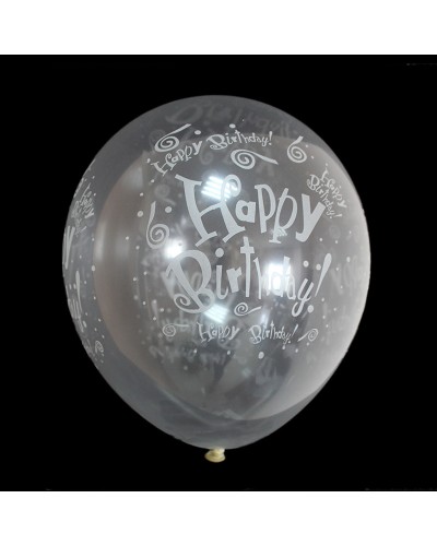 Кульки повітряні 30 см, прозорі, світяться в темряві «Happy Birthday» 100 шт. в уп.