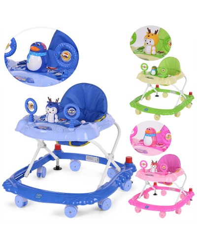 Ходунки «Пінгвін, Олень» на 7 колесах по 6 см з музикою, світлом та стопором, на батарейці, в асортименті, у коробці 66х56х53 см