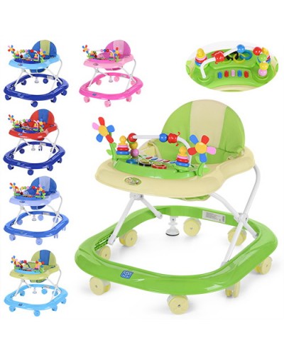 Ходунки музичні зі сввітлом на 8 колесах 6,5 см з 2 стопорами, регулюється висота, в асортименті, у пакеті