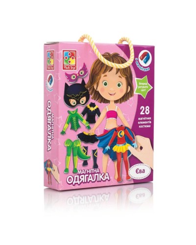 Гра настільна «Магнітна одягалка. Єва» з 28 магнітів та ляльки, у коробці 18х5х23 см, ТМ Vladi Toys