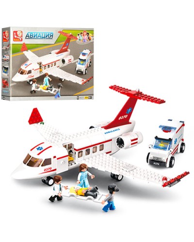 Конструктор «Літак швидка допомога» на 335 деталей з машинкою та фігурками, у коробці 38х28,5х6,5 см, Sluban