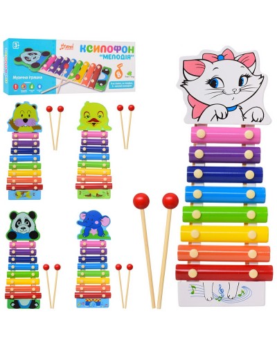 Ксилофон «Тварина» дерев`яний на 8 тонів, в асортименті, у коробці 35,5х13,5х3 см