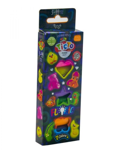 Тісто для ліплення «Fluoric» на 7 кольорів, у коробці 6х16х2,5 см, ТМ Данко Тойс