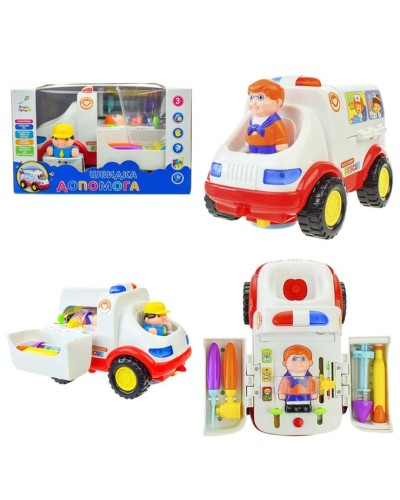 Швидка допомога музична з медичними інструментами та фігурками, на батарейці, у коробці 21,5х19,5х13 см