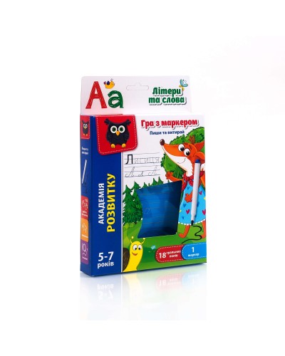Гра настільна «Літери та слова» з 18 карток, маркера та губки, у коробці 14,5х3х21,5 см, ТМ Vlady Toys