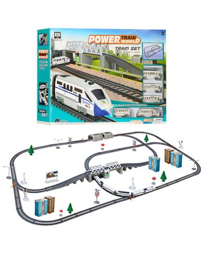 Залізниця «Power Train» довжиною 914 см зі світлом, деревами та доржніми знаками, на батарейці, у коробці 59,7х40,5х10 см