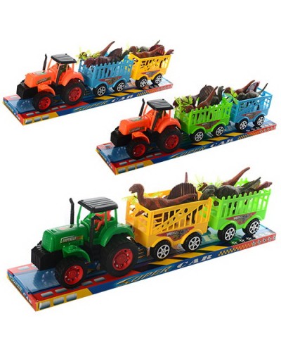 Трактор 17 см з 2-ма причепами та 6 динозаврами, в асортименті, в слюді 51,5х11х13,5 см