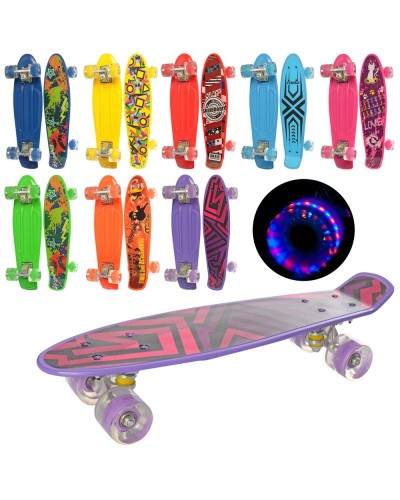 Пенні-борд 56х14,5 см, алюмінева підвіска, колеса ПУ світяться з малюнком, в асортименті, в пакунку