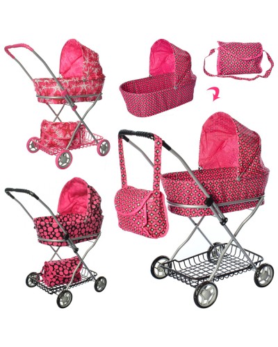 Візочок для ляльки 67х63х35 см металевий з кошиком та сумкою, в асортименті, у пакеті 62х35х12 см