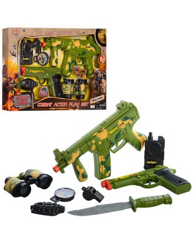 Набір «Військовий» зі звуком та світлом: автомат 25,5 см, пістолет 19 см та бінокль, на батарейці, у коробці 45х30х4 см
