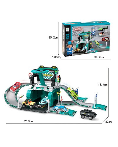 Паркінг 2-поверховий на 39 деталей з вертольотом, металевою машинкою та фігуркою 9 см, у коробці 39,5х25,5х8 см