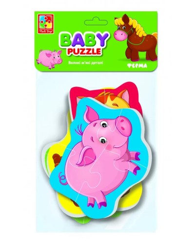Бебі пазли «Ферма»: 4 пазли на 16 елементів, у пакеті 16х26 см, ТМ Vladi Toys