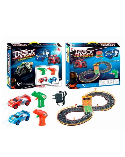 Трек від мережі, автомобілі 2 шт. по 10 см, пульт 2 шт., в асортименті, у коробці 49х36х6,5 см