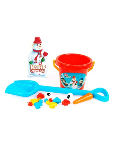 Набір «Сніговик»: очі, ніс-морква, відерце, совок та гудзики, в асортименті, у сітці 50х21,5х19 см, ТМ Технок