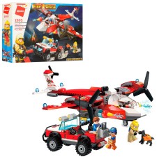 Конструктор «Пожежна бригада» 369 деталів, літак, джип, фігурки, у коробці 37х28х7 см, Qman