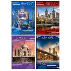 Канцелярська книга «Міста» А4 на 176 аркушів у клітинку з твердою ламінованою обкладинкою, в асортименті, ТМ Рюкзачок