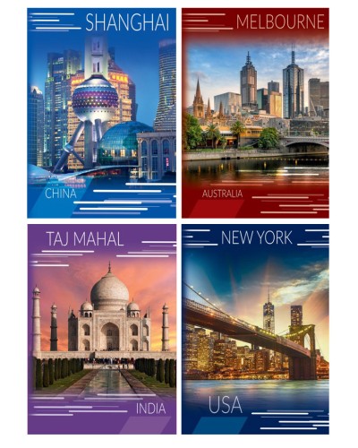 Канцелярська книга «Міста» А4 на 176 аркушів у клітинку з твердою ламінованою обкладинкою, в асортименті, ТМ Рюкзачок