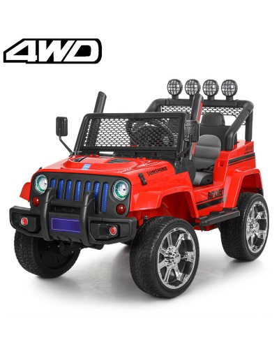 Джип 2,4G на 4 мотора та 2 акумулятори 12V 7AH зі шкіряним сидінням, на пульту, червоний, 122х67х79