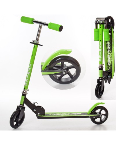 Самокат 2-колісний, ПУ 145 мм, алюміній + сталь, кермо 64х84 см, підніжка 48х10 см, складний, зелений