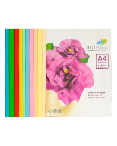 Папір кольоровий А4 100 аркушів на 10 кольорів 160 г/м2, супер мікс, SPECTRA COLOR