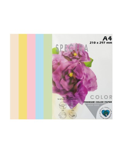 Папір кольоровий, А4, 100 аркушів, 160 гр/м2, пастель мікс, 5х20, SPECTRA COLOR