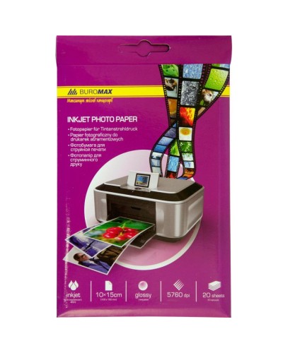 Фотопапір глянцевий 10х15 см 180 г/м2 20 аркушів, TM Buromax