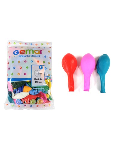 Кульки повітряні 30 см різнокольорові, 100 шт в упаковці, Gemar