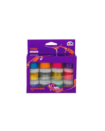 Фарби гуашеві «Творчість» на 12 кольорів по 10 мл, золото та срібло, Гамма - Н