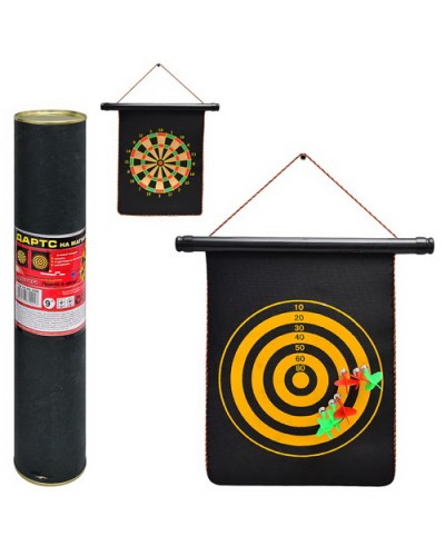 Дартс 34,5х25 см магнітний двосторонній з 2 магнітними дротиками, у тубусі 36х4 см