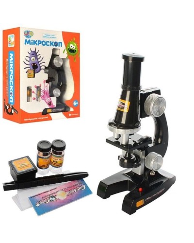 Мікроскоп 21 см зі світлом, пробірками, склом, на батарейці, у коробці 19х24х8,5 см