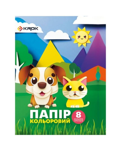 Кольоровий папір А4з 8 аркушів на 8 кольорів, ТМ Krok