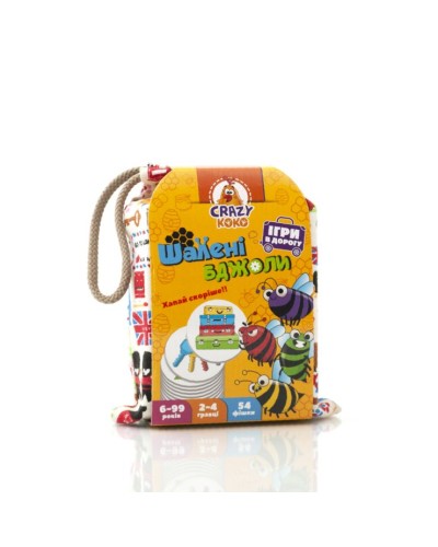 Гра в мішечку «Шалені бджоли» з 54 фішок, у картонній обгортці 17х5,5х18 см, ТМ Vlady Toys