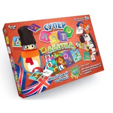 Лото розважальне «Суперлото. Абетка» з англійським алфавітом з 40 фішок-букв, 10 карток та мішечка, у коробці 37х25х4 см, ТМ Данко Тойс