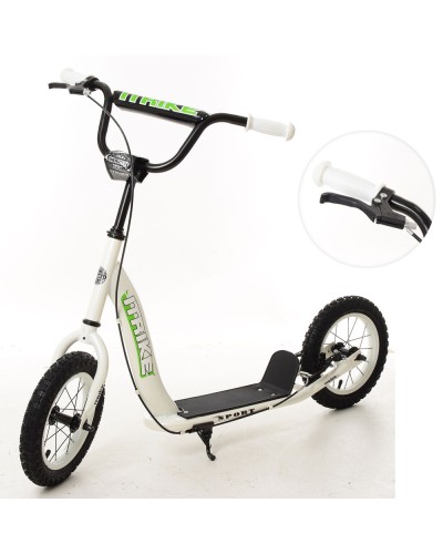 Самокат підлітковий, сталь, 2-колісний, гума, діаметр 12, ручне гальмо, підніжка 30х11 см, білий