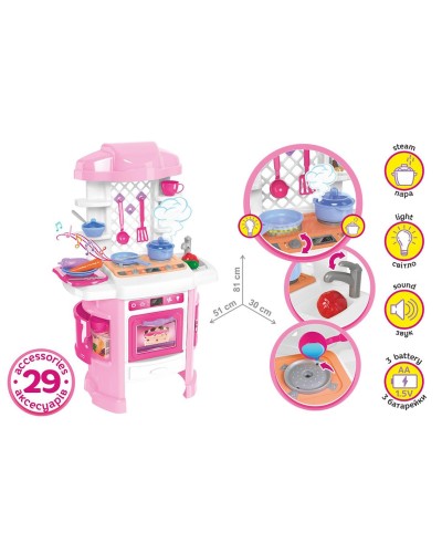 Набір «Кухня» з 29 предметів зі звуком, світлом та паром, на батарейці, у коробці 61х48х20 см, ТМ Технок
