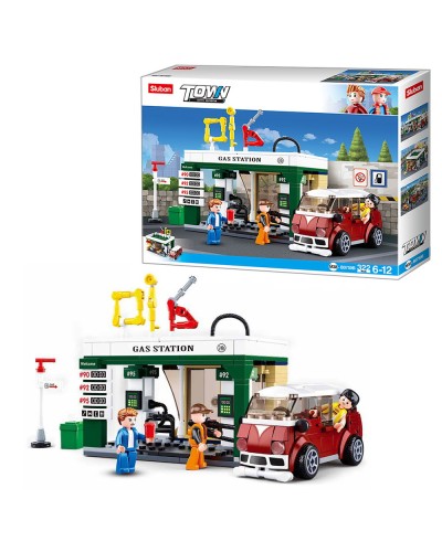 Конструктор «Заправка» на 322 деталі з транспортом та фігурками, у коробці 38х28,5х7 см, SLUBAN